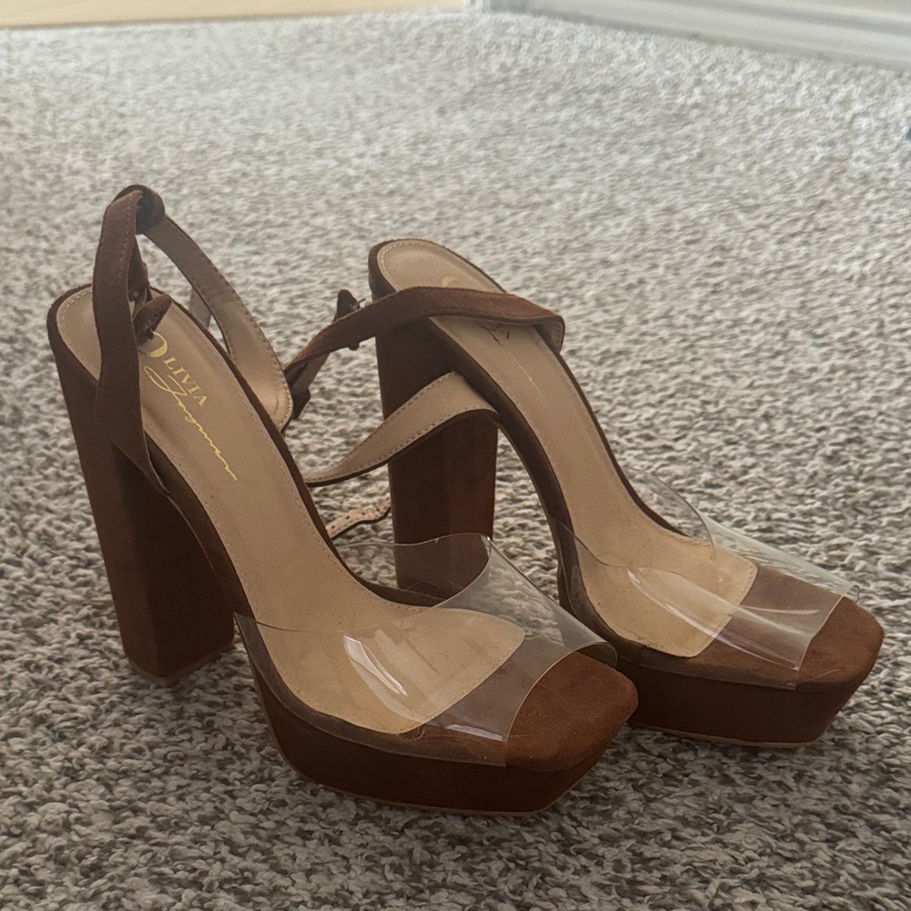 Brown Platform Heels with Clear Straps